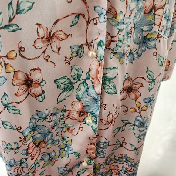 Vintage Satin Nightgown Lauren Alexandra Intimates Floral Pearl Sleep Shirt Vtg - Picture 6 of 12